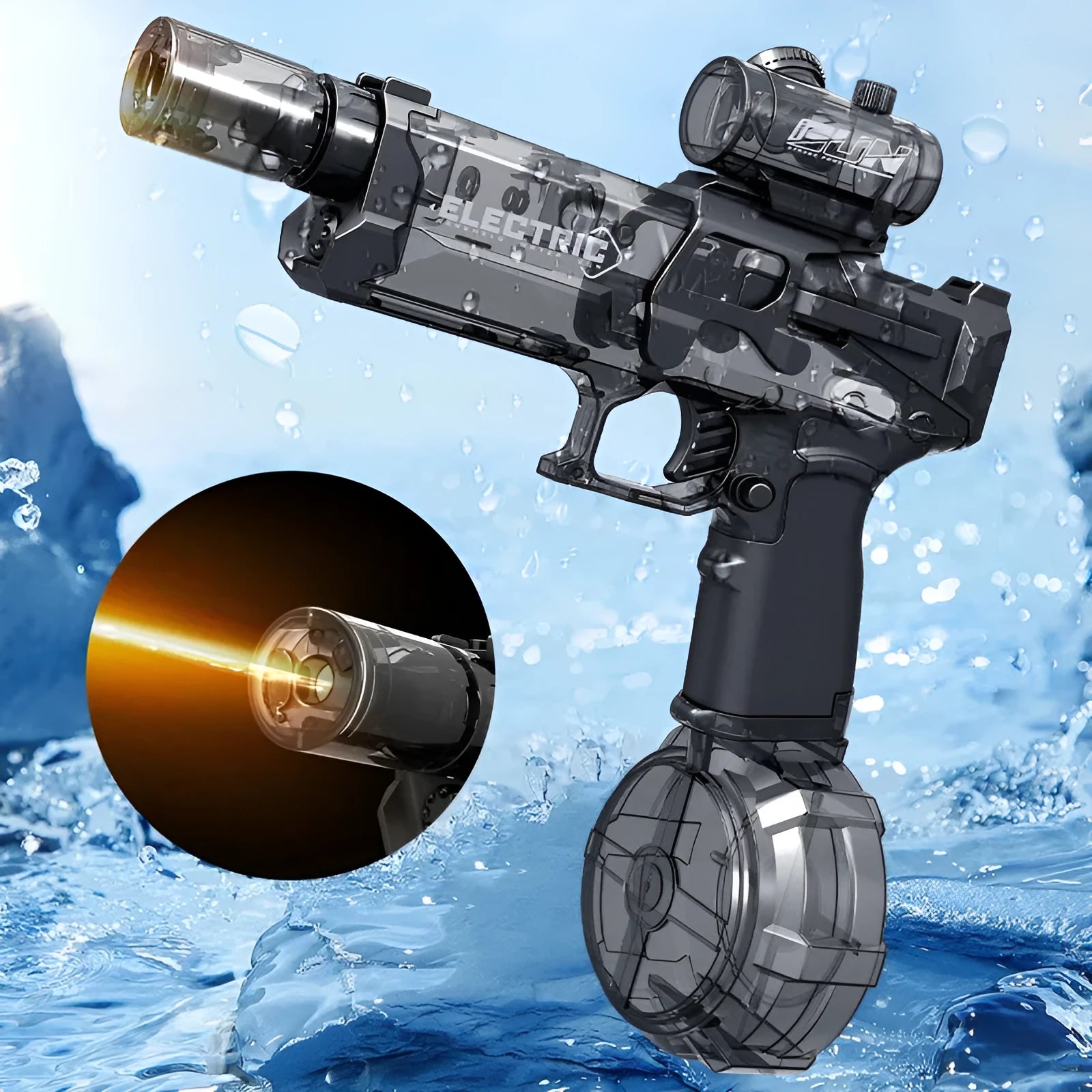 Fire Rat electric water pistol with cool lights in blue colour