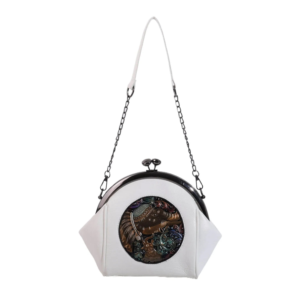 Women’s PU Western underarm clip shoulder messenger bag in shell shape with spliced detail, 20x18x9cm, colour black