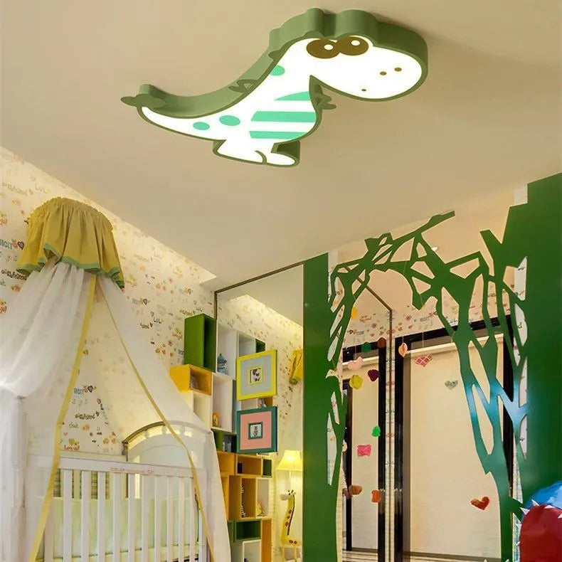 Cartoon dinosaur ceiling light with aluminium body and PVC shade, 48cm diameter
