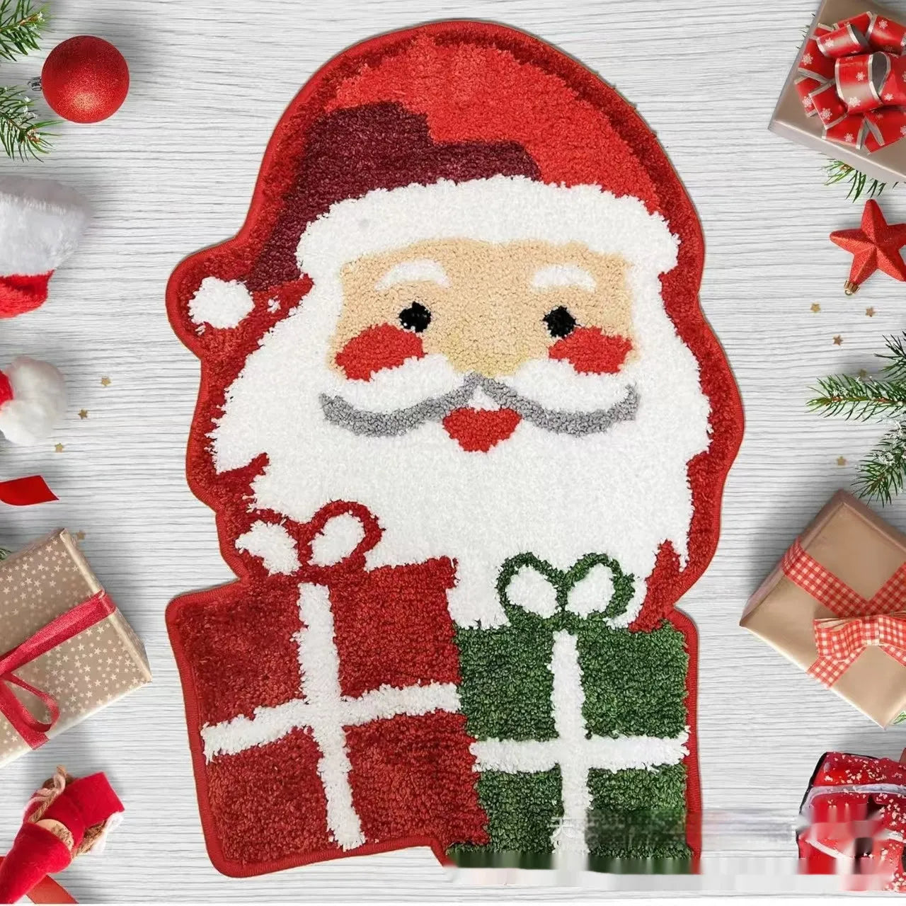 Christmas-themed hallway mat with festive patterns including Santa Claus design and non-slip bottom