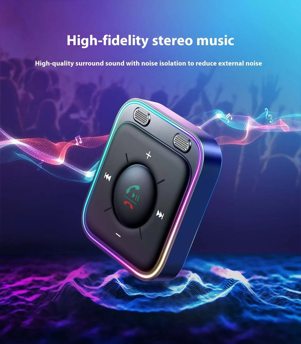 Black Bluetooth receiver MP3 player with noise reduction adapter and TF card slot, 40.5mm by 45.7mm