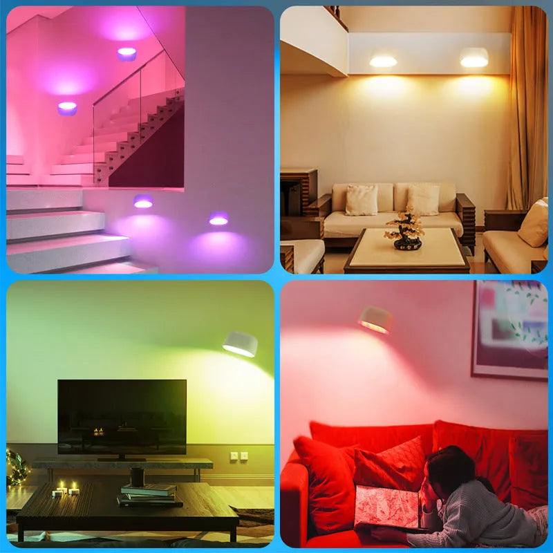 White remote touch magnetic wall lamp showing oval light panel and remote control on a wall.