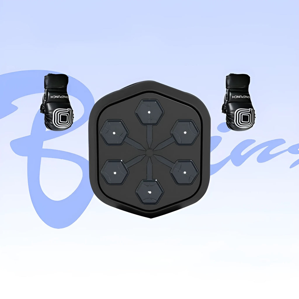 Black smart boxing machine with Bluetooth connectivity and velcro straps for professional fitness training