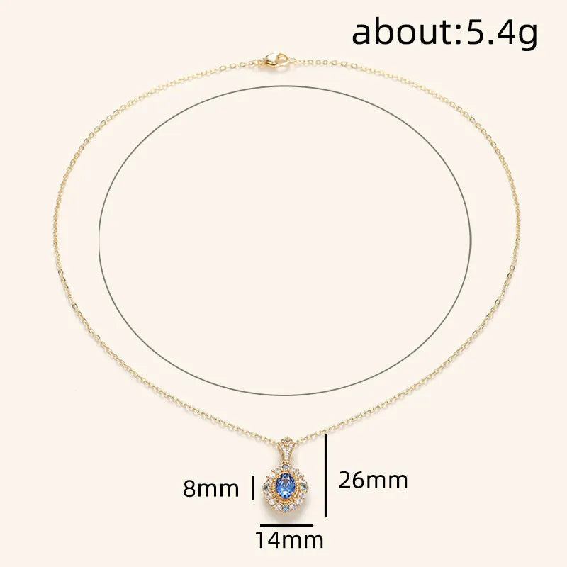 Royal necklace with mixed gem pendant on adjustable 21-50cm copper box chain in yellow gold colour