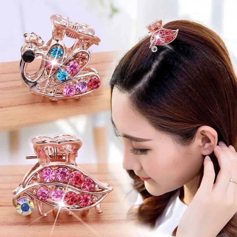 Set of five alloy butterfly clasp hairpins with electroplated finish in assorted colours