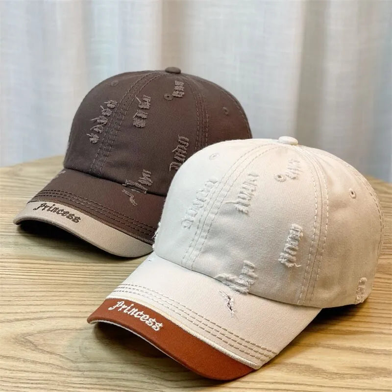 Cotton polyester double-stitching baseball cap with embroidered English letters dome crown in black