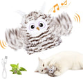 Grey automatic chirping owl cat toy with beating wings, 10x14cm with catnip