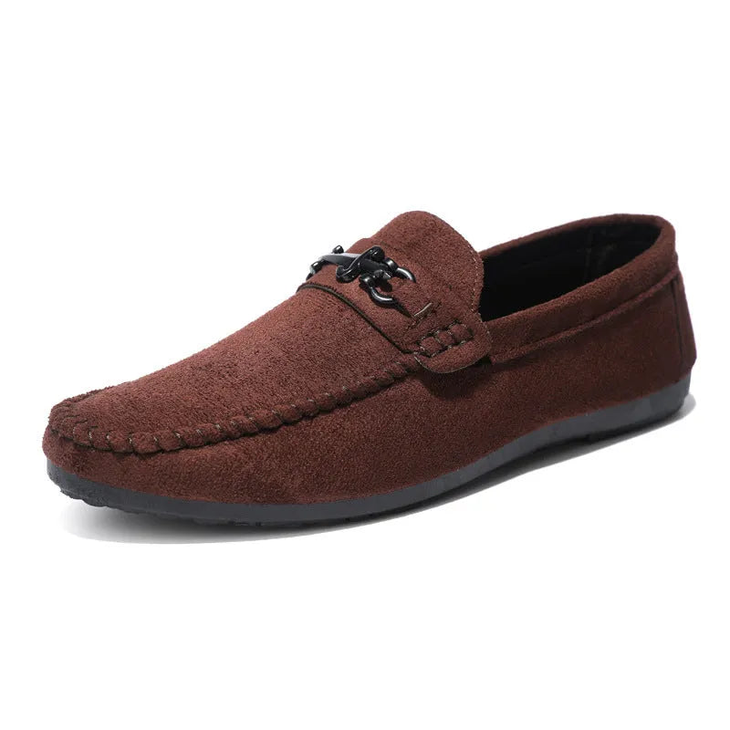 Men's black waterproof slip-on loafers with round toe and rubber sole