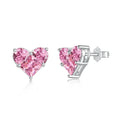 Pair of 925 sterling silver heart-shaped stud earrings with zircon detail and electroplated finish