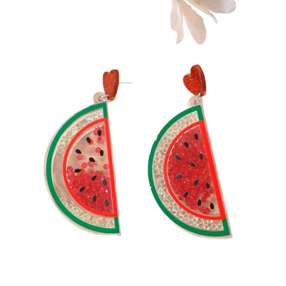 Colourful acrylic fruit earrings with cherry strawberry watermelon pineapple coconut cake ice cream designs