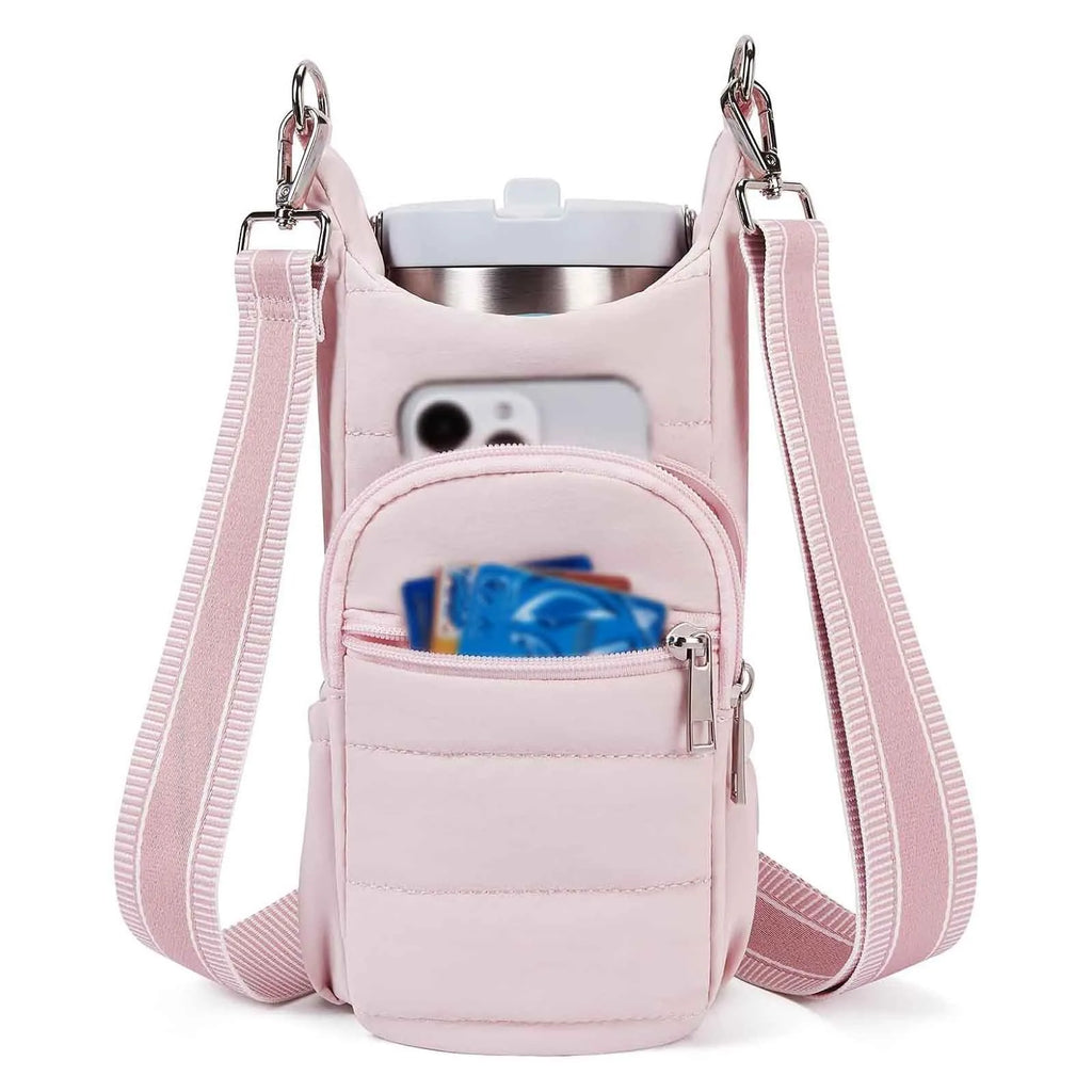 Cloth water bottle bag for mounting on bicycle handlebars in beige colour