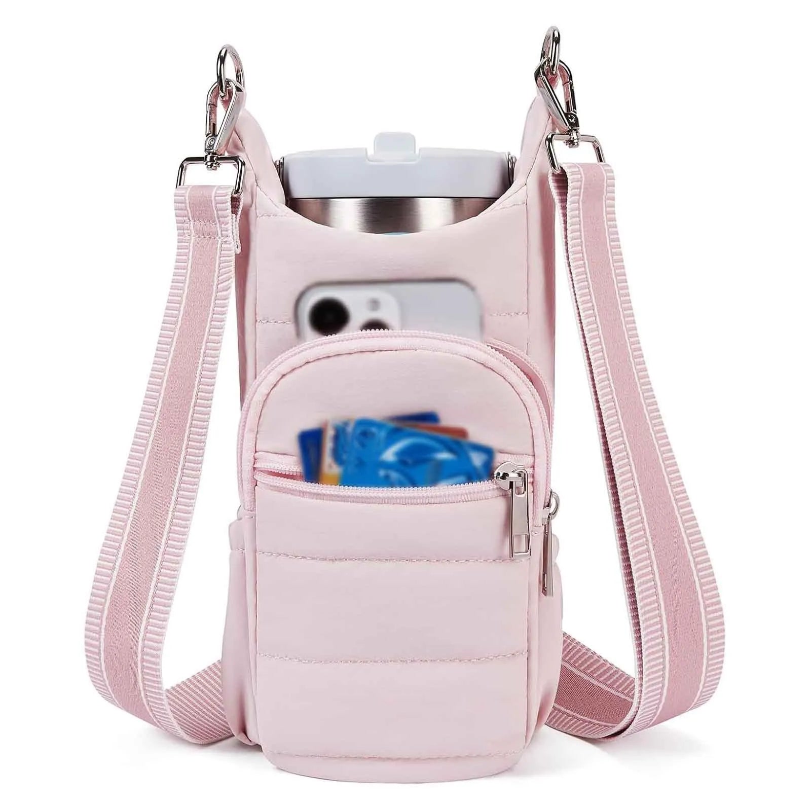 Cloth water bottle bag for mounting on bicycle handlebars in beige colour