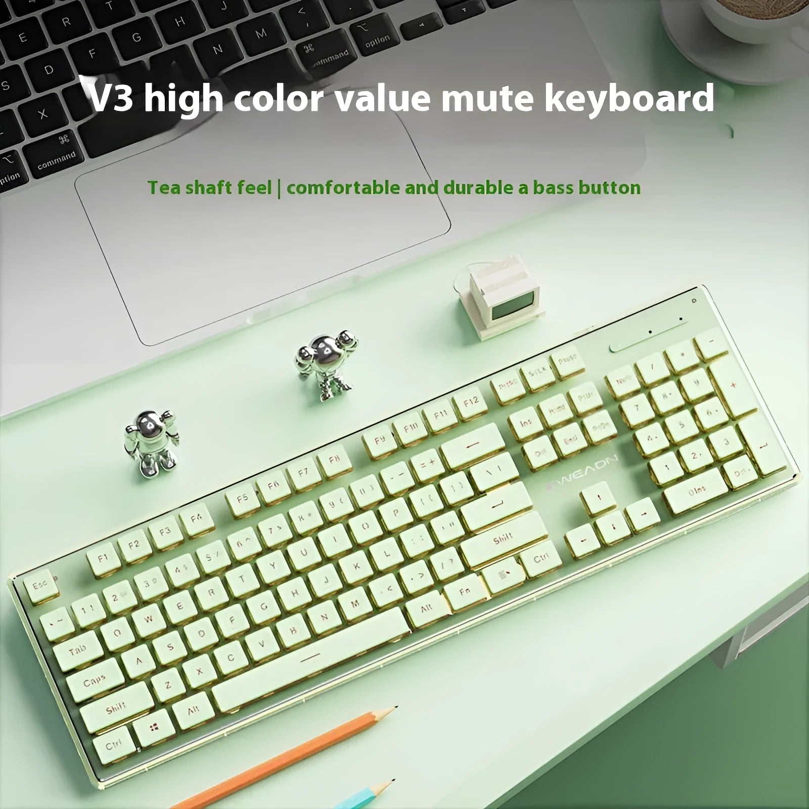 Prewalker V3 mechanical-feel keyboard and mouse set in retro green colour with wired and wireless connectivity options