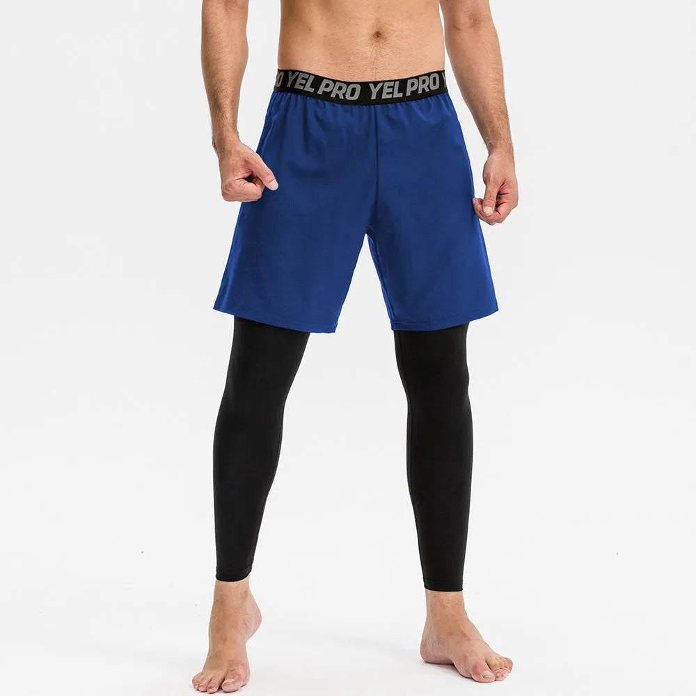 Man wearing gray quick-drying high elastic tight pants for fitness exercise