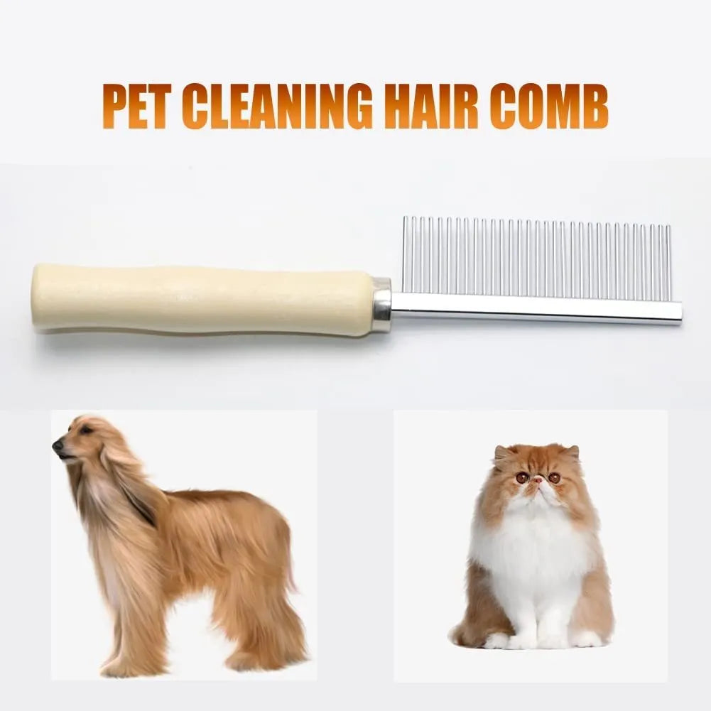 Wooden handle pet grooming comb for dogs and cats with rounded safety needles